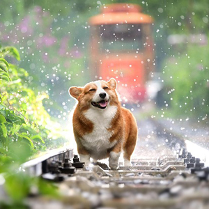 雨の中の老犬